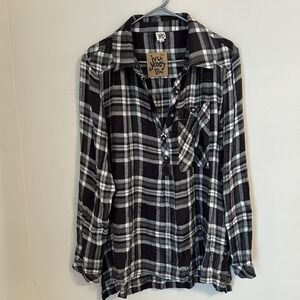 Ivy Jane Women's Plaid Popover Blouse Partial Button Boho Flannel Shirt Size M/L